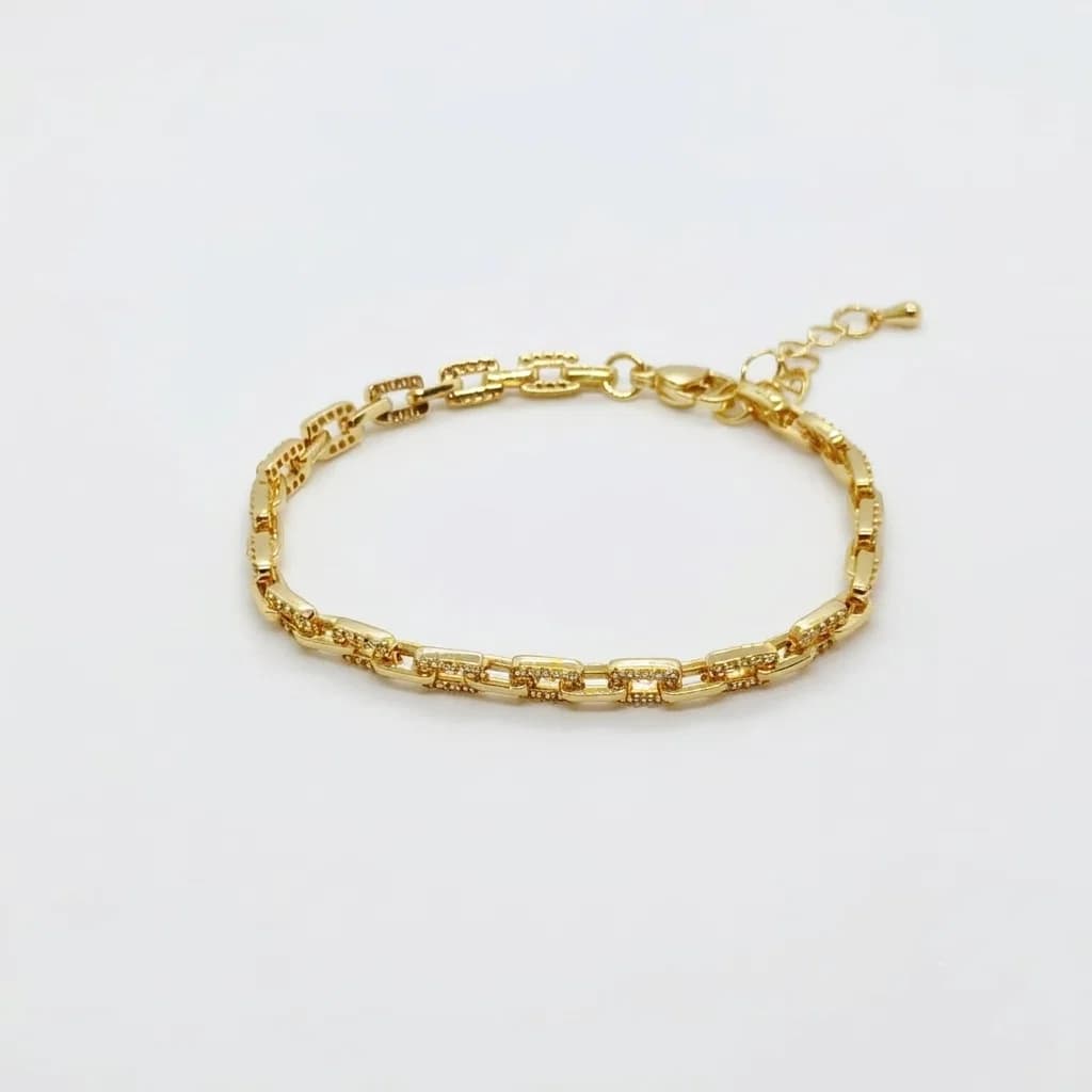 Pulsera Eslabones Rectangulares Dorados con Brillos - B.F. ADAMS Bisutería Fina