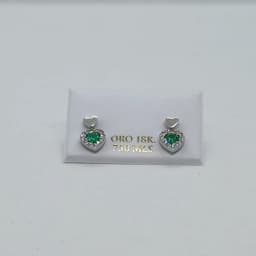 Zarcillos Oro Blanco Corazón Esmeralda 18K - Vista 2
