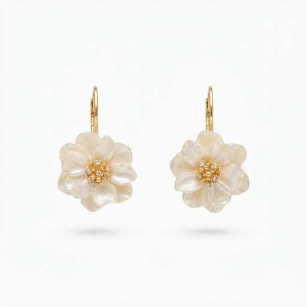 Zarcillos Flor Margarita Nacarada - B.F. ADAMS Bisutería Fina