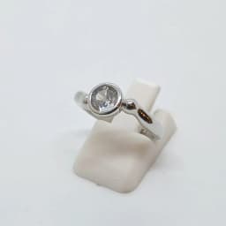 Anillo Bisel Solitario Plateado - Vista 4