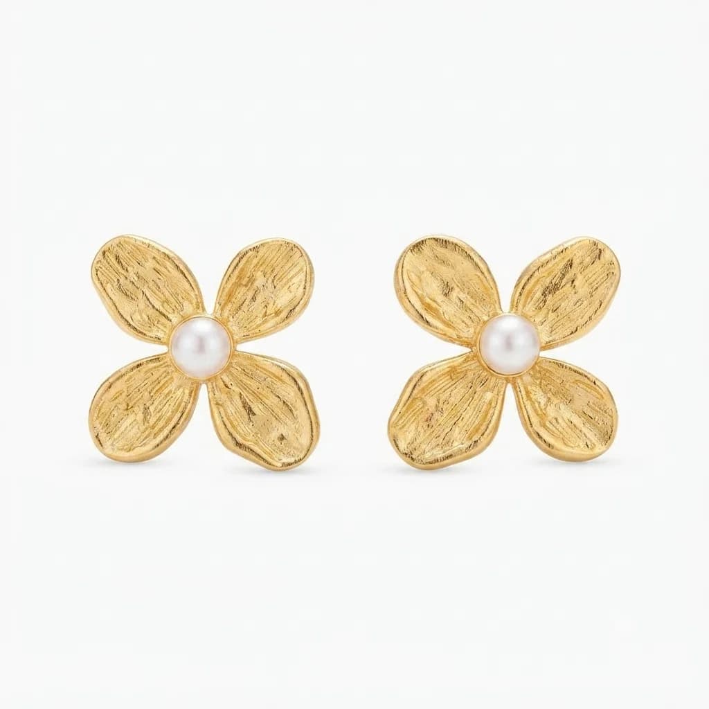 Zarcillos Flor Perla Texturizada - B.F. ADAMS Bisutería Fina