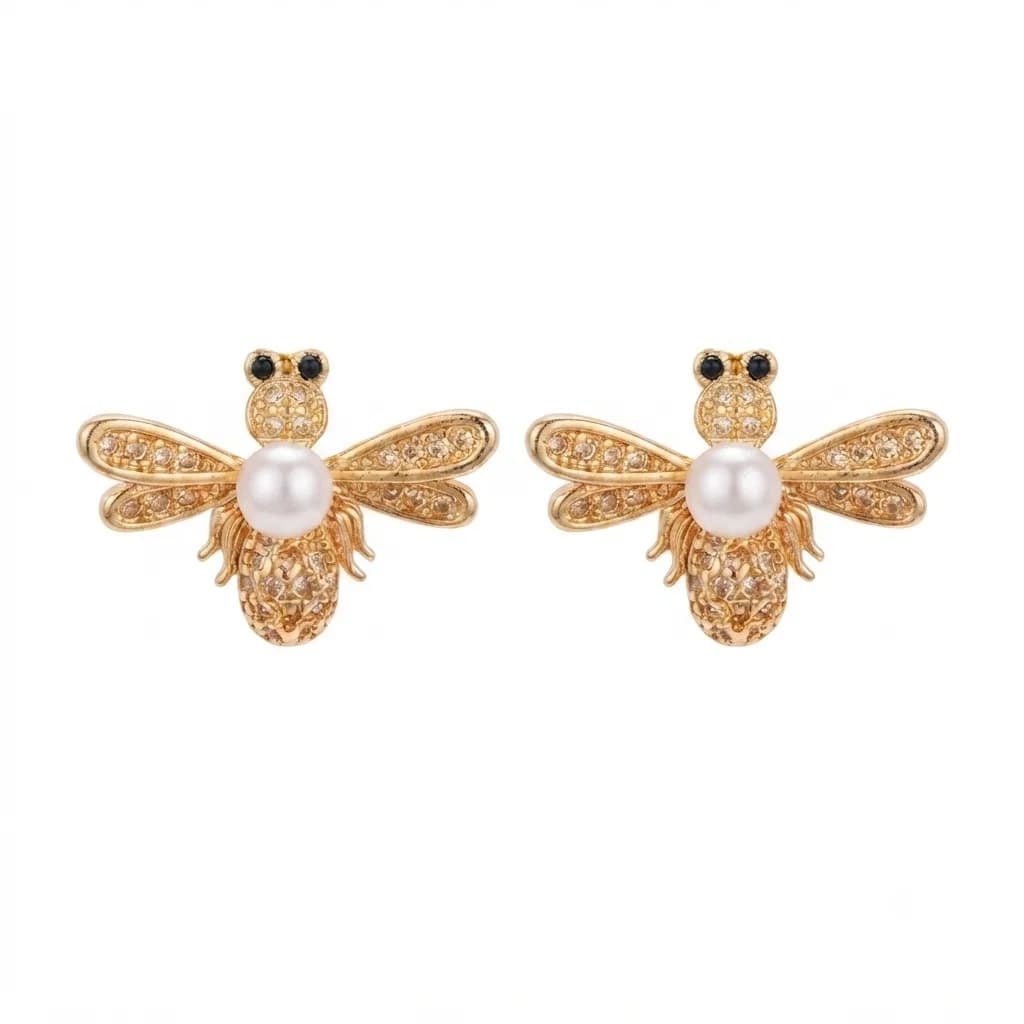 Zarcillos Abeja Perla Brillante - B.F. ADAMS Bisutería Fina