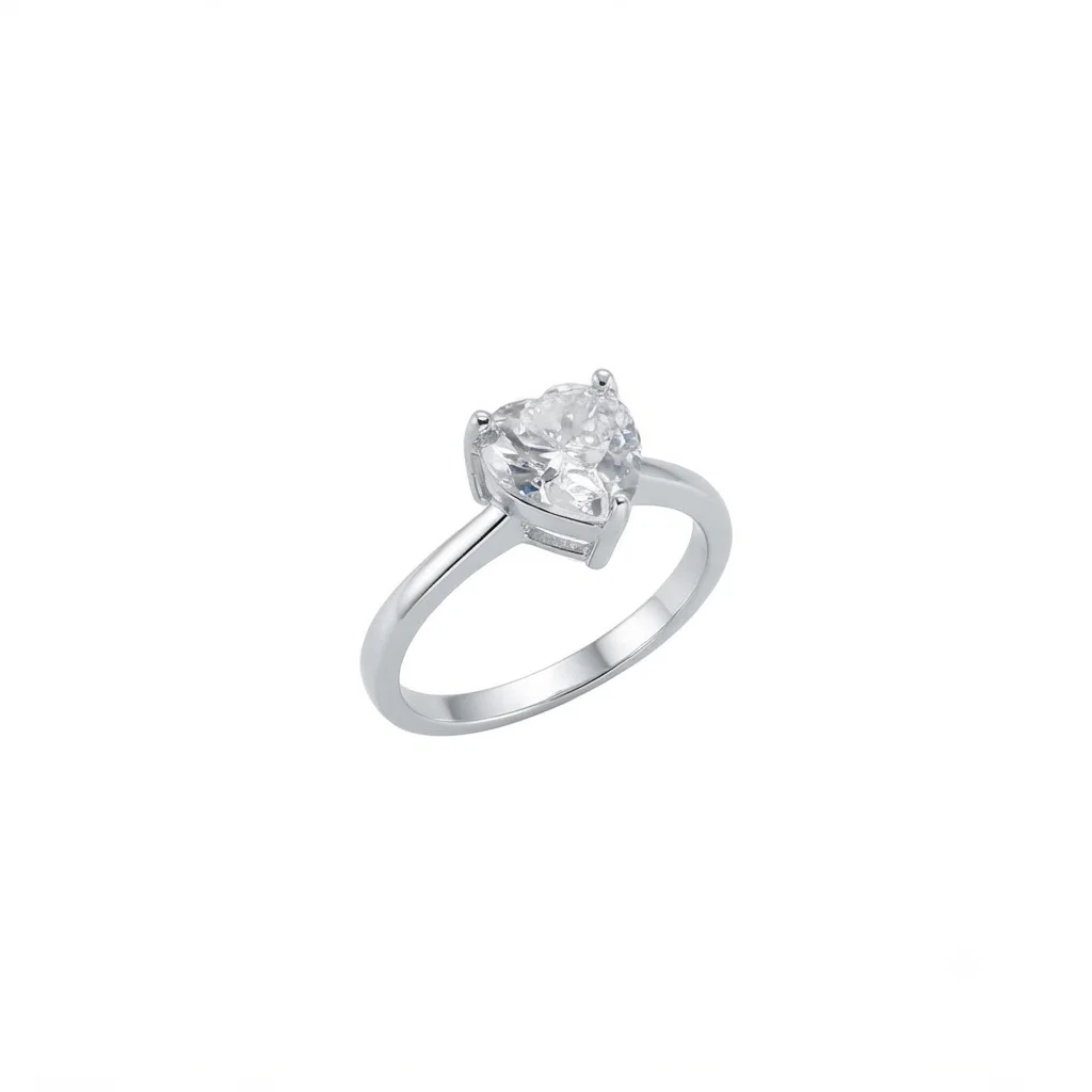 Anillo Solitario Corazón Gde Plateado - B.F. ADAMS Bisutería Fina