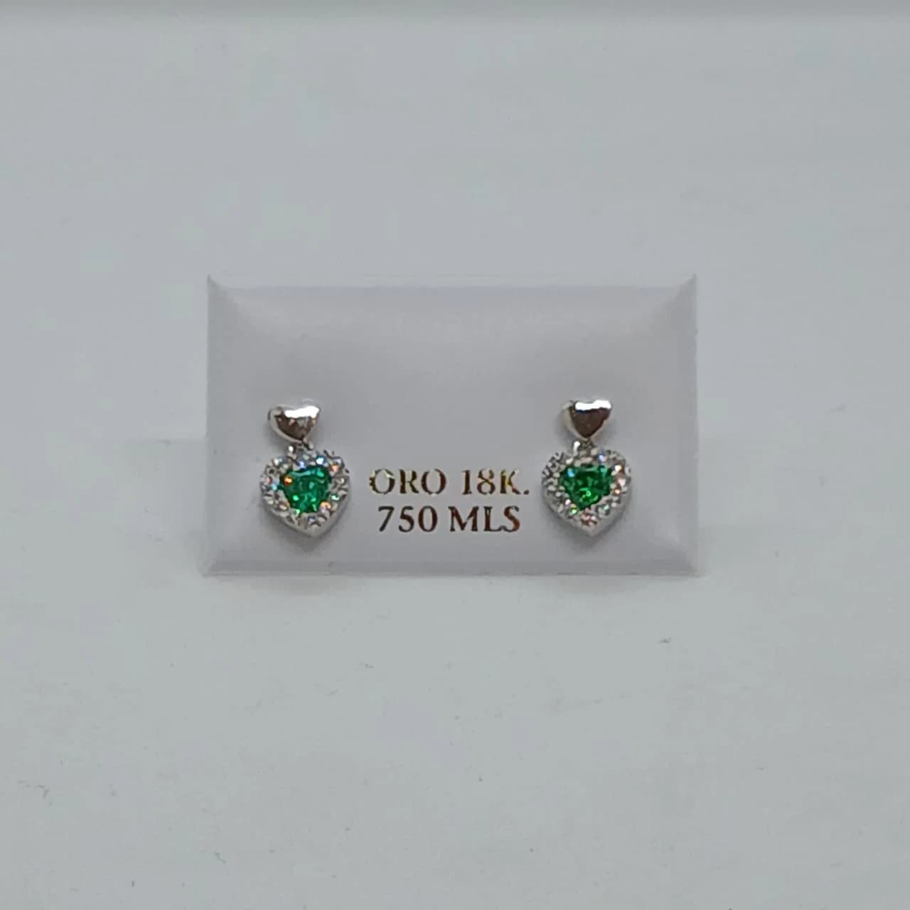 Zarcillos Oro Blanco Corazón Esmeralda 18K - B.F. ADAMS Bisutería Fina
